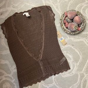 NWT🌷DKNY JEANS🌷Brown lace trim cotton cardigan vest